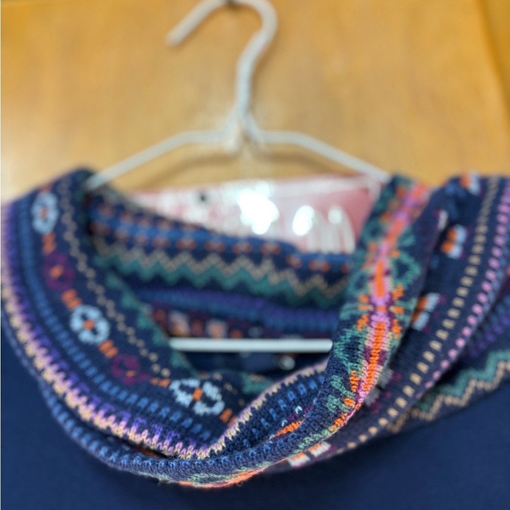 Chaps Navy Cowl Neck Sweater with Multicolor Fair Isle Pocket - Picture 6 of 8